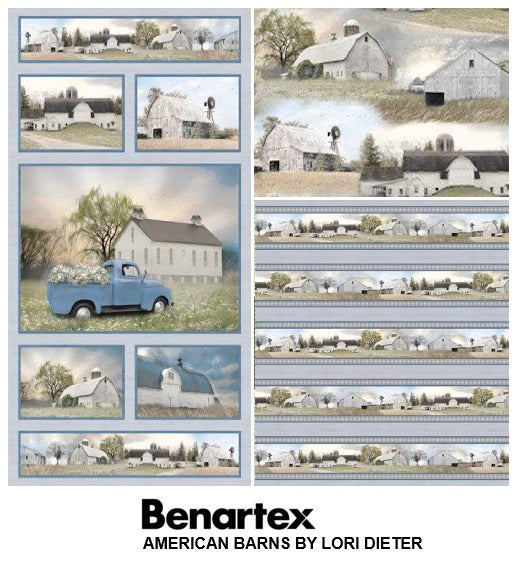Benartex Fabric - American Barn Panel Grey/Multi (American Barns)