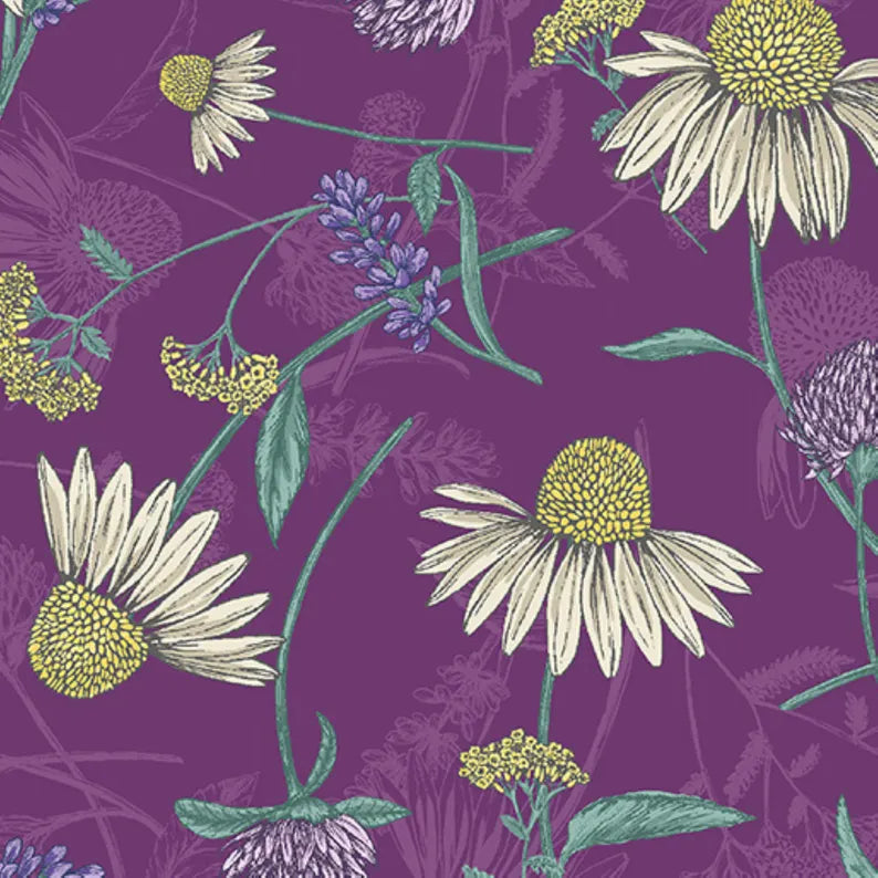 Benartex Fabric - Meadow Toss Plum (Bee Haven)