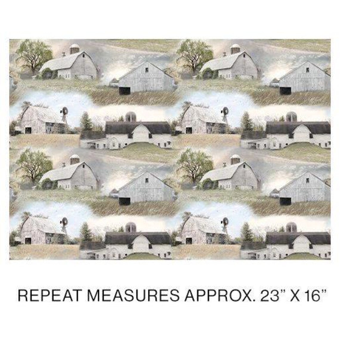 Benartex Fabric - American Barn Allover Grey/Multi (American Barns)