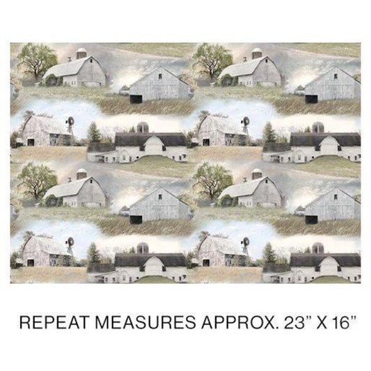 Benartex Fabric - American Barn Allover Grey/Multi (American Barns)