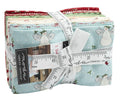 Bundle of fabric fat-eighths with snowman, angels and floral designs with a cloth measuring tape surrounding the bundle. Sold by Sewing Bee Studio.