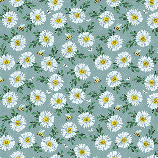 Benartex Fabrics - Daisy Scatter Prairie Sky (A Wildflower Heart)