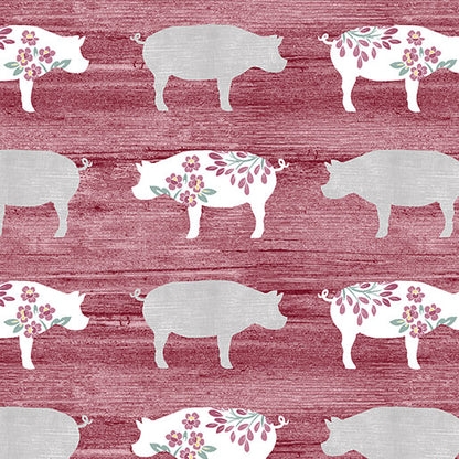 Benartex Fabric - Pretty Pigs Red (Chalk Barn)