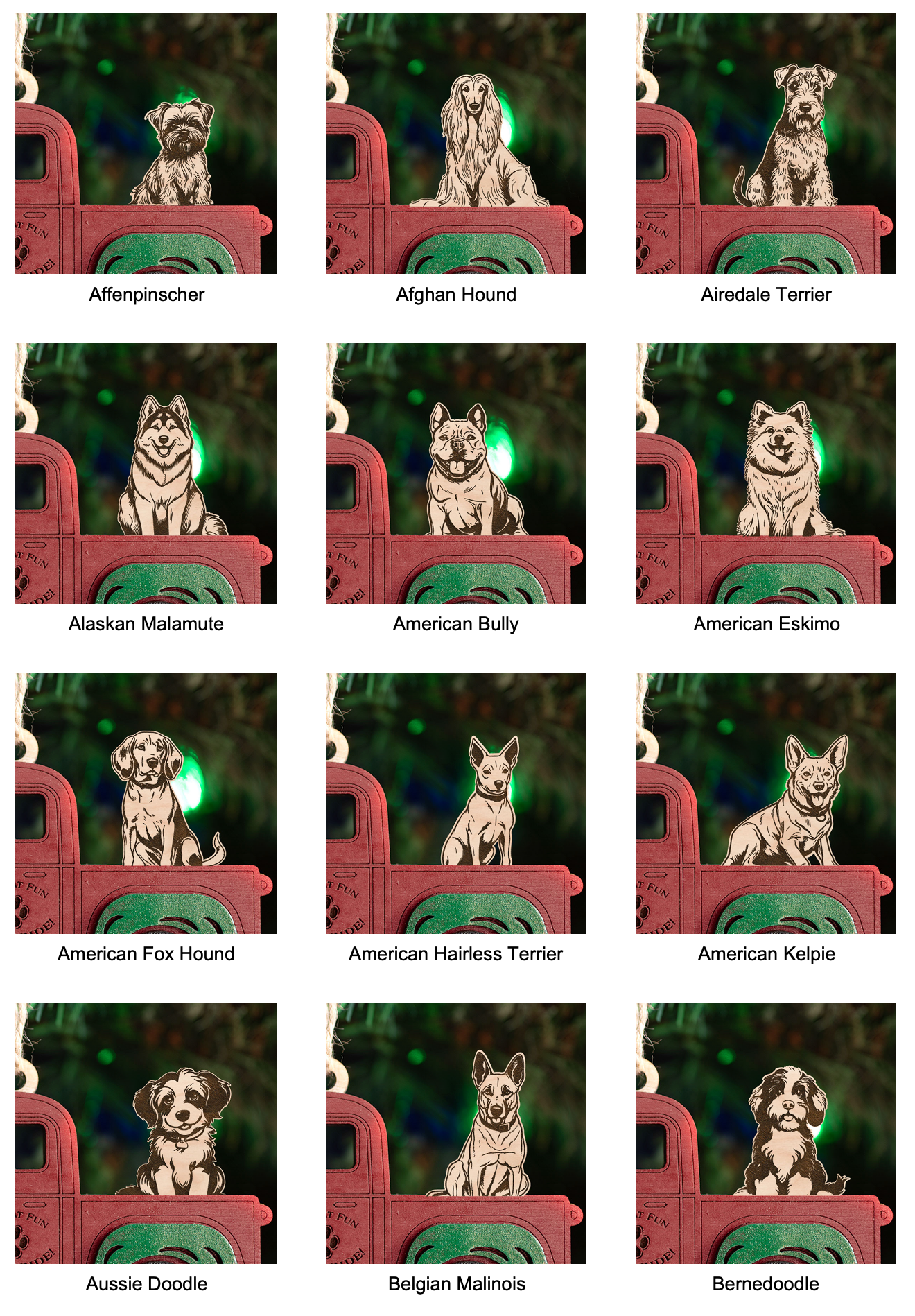 Handcrafted Christmas Truck Ornament with Dog (Your Choice)