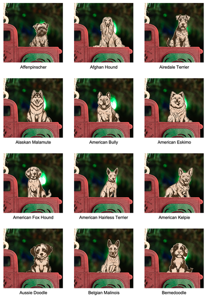 Handcrafted Christmas Truck Ornament with Dog (Your Choice)