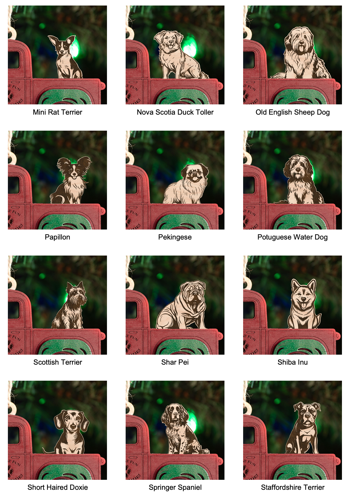 Handcrafted Christmas Truck Ornament with Dog (Your Choice)