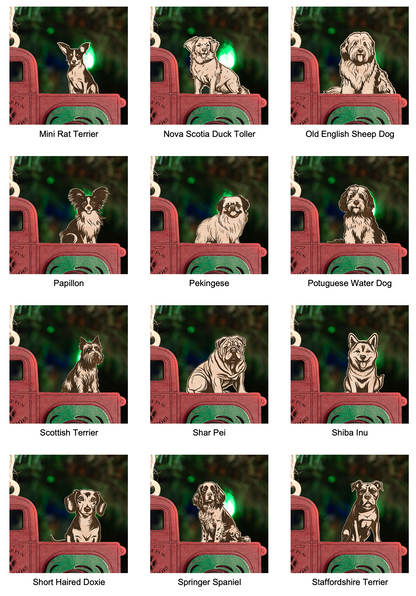 Handcrafted Christmas Truck Ornament with Dog (Your Choice)