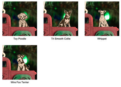 Handcrafted Christmas Truck Ornament with Dog (Your Choice)