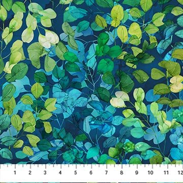 Northcott - Morning Light Packed Leaves Blue Multi (Morning Light) 25284-44