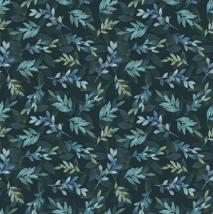 Pattern of green leaves on a dark background (Sewing Bee)