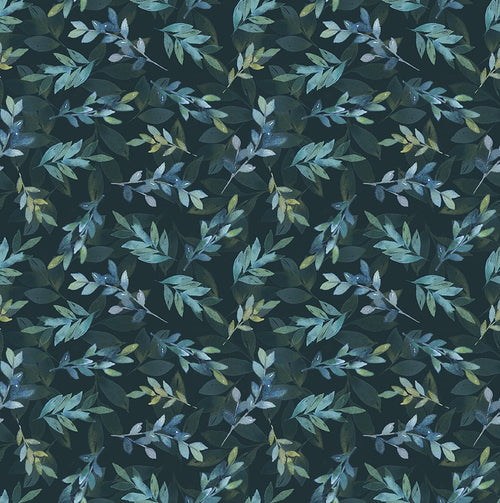 Pattern of green leaves on a dark background (Sewing Bee)