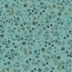 Fabric pattern of leaves and branches on a teal background. (Sewing Bee Studio)