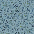 Fabric pattern of blue and green leaves on a blue background. (Sewing Bee Studio)