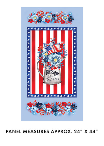Benartex Fabric - Blessed Our Home Panel Blue (Faith, Family, Freedom)