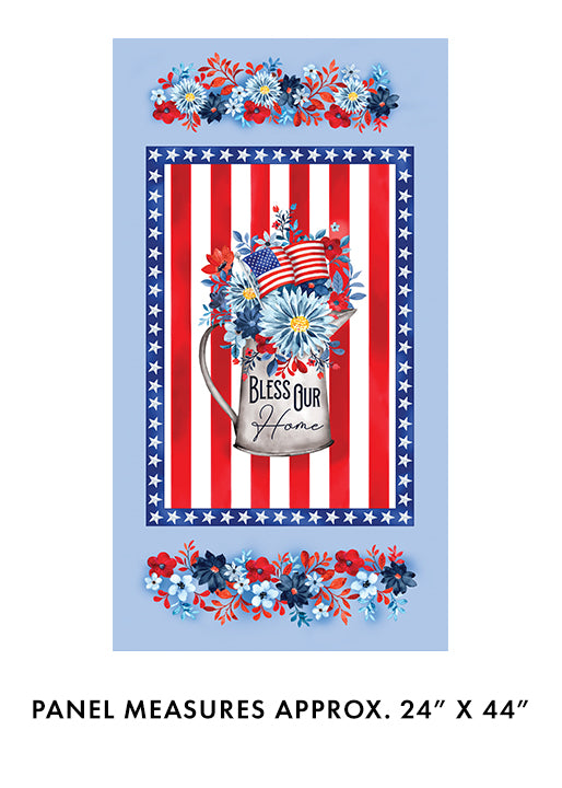 Benartex Fabric - Blessed Our Home Panel Blue (Faith, Family, Freedom)