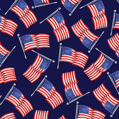 Benartex Fabric - USA Flags Navy (Faith, Family, Freedom)