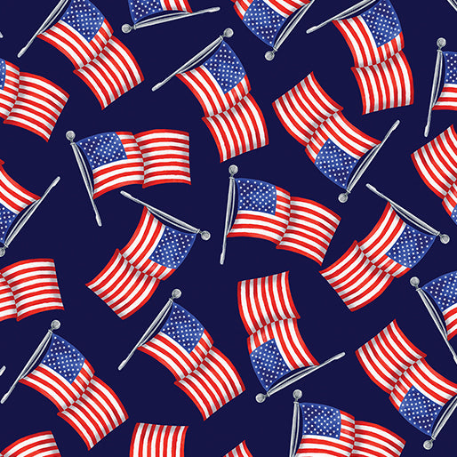 Benartex Fabric - USA Flags Navy (Faith, Family, Freedom)
