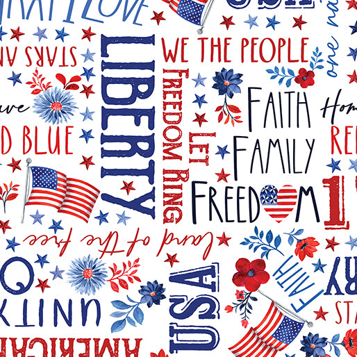 Benartex - Words of Glory White (Faith, Family, Freedom) 14829-09