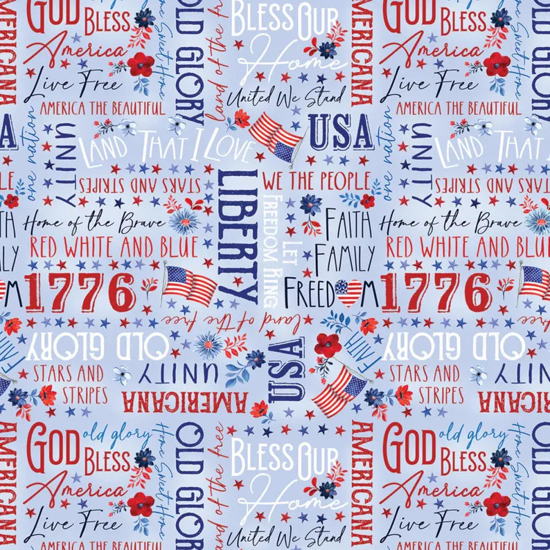 Benartex - Words of Glory Blue (Faith, Family, Freedom) 14829-54