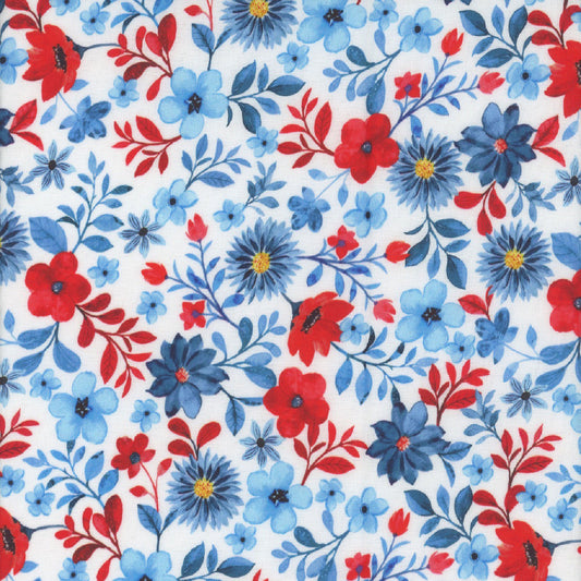 Benartex Fabric - Patriotic Flowers White (Faith, Family, Freedom)