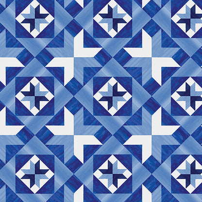 Benartex Fabric - Patriotic Geo Blue (Faith, Family, Freedom)