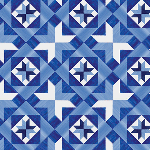 Benartex Fabric - Patriotic Geo Blue (Faith, Family, Freedom)