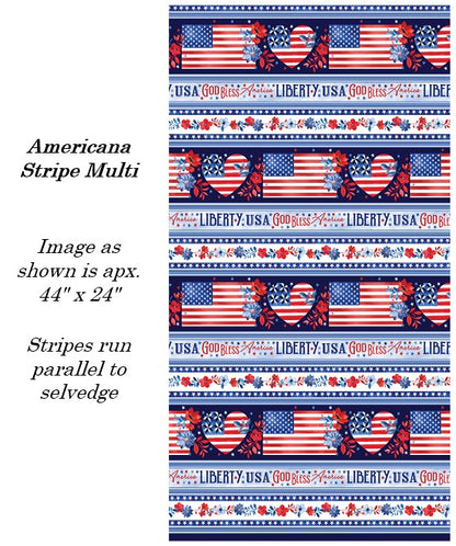 Benartex Fabric - Americana Stripe Multi (Faith, Family, Freedom)