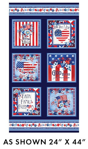 Benartex Fabric - Patriotic Boxes Navy (Faith, Family, Freedom)
