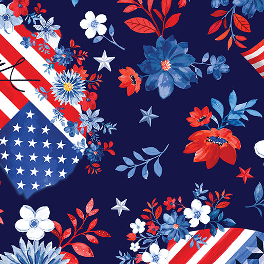 Benartex Fabric - America the Beautiful Navy (Faith, Family, Freedom)