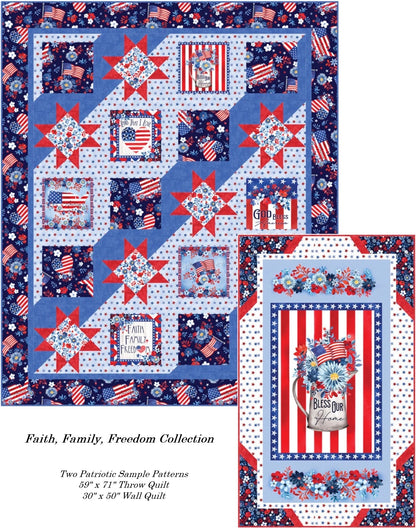 Benartex Fabric - Patriotic Flowers White (Faith, Family, Freedom)
