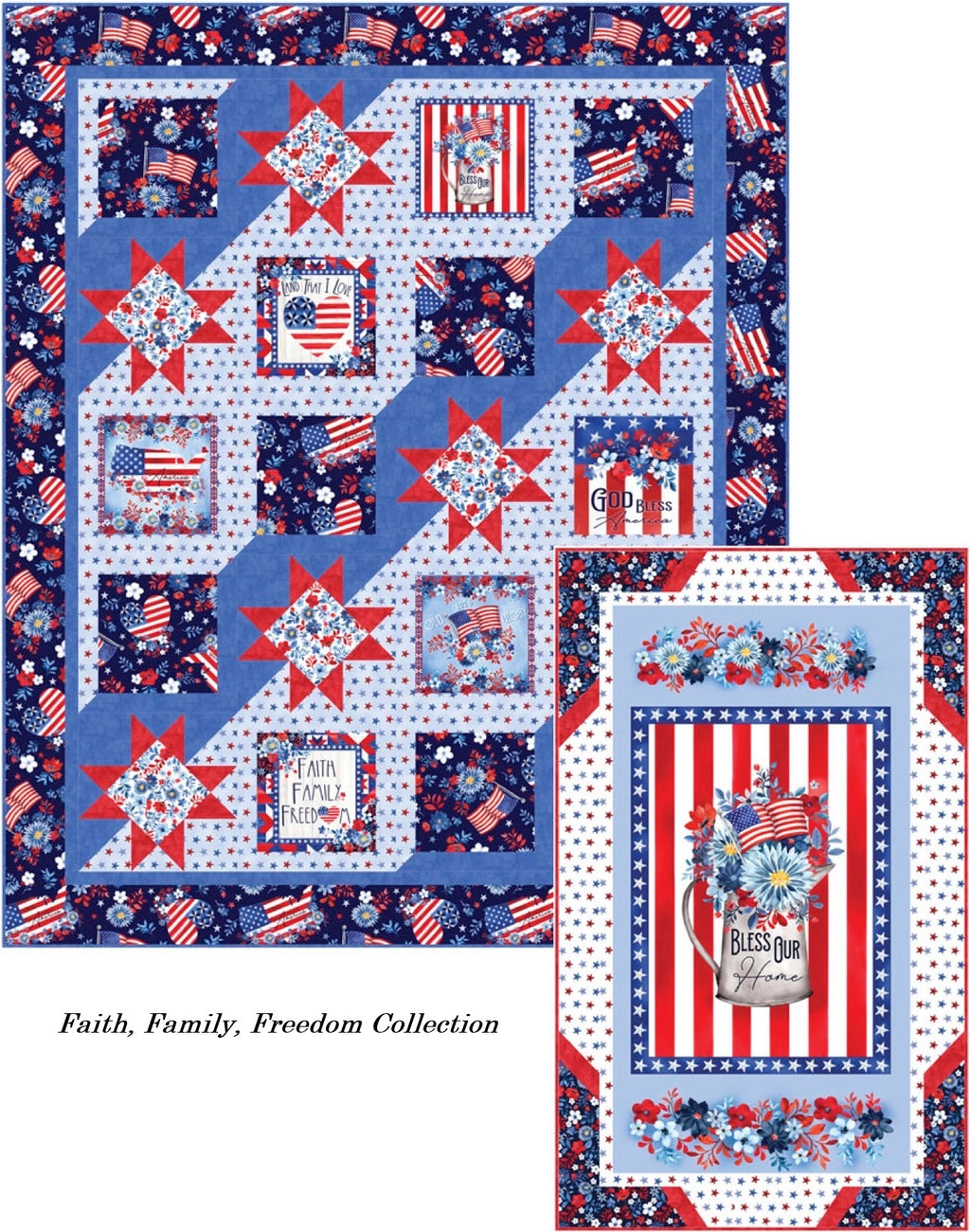 Benartex - USA Flags Navy (Faith, Family, Freedom) 14828-57
