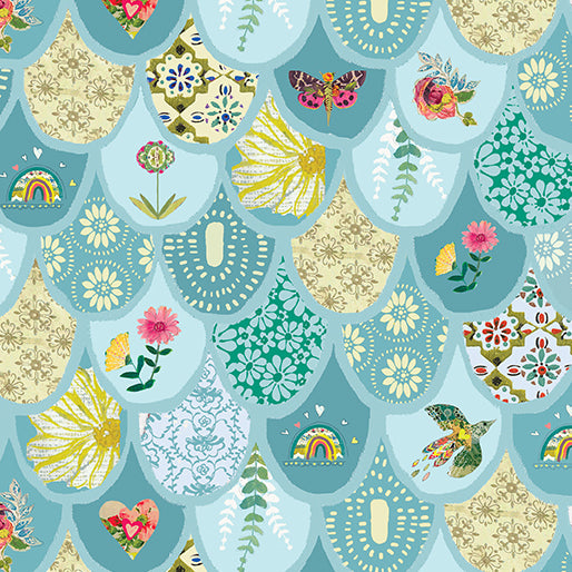 Benartex Fabric - Bargello Teal/Multi (Follow Your Joy)