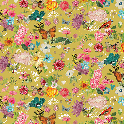 Benartex Fabric - Sunshine Floral Citron (Follow Your Joy)