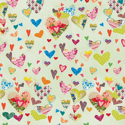 Benartex Fabric - Hearts Light Sage (Follow Your Joy)