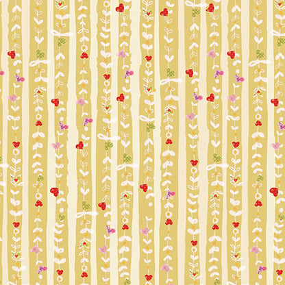Benartex Fabric - Hearts Stripe Medium Citron (Follow Your Joy)