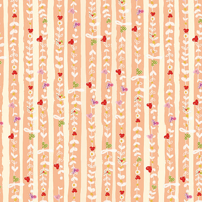 Benartex Fabric - Hearts Stripe Medium Peach (Follow Your Joy)
