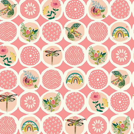 Benartex Fabric - Sunshine Circles Rose (Follow Your Joy)