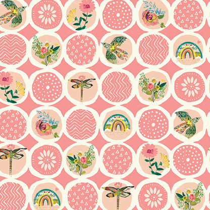 Benartex Fabric - Sunshine Circles Rose (Follow Your Joy)