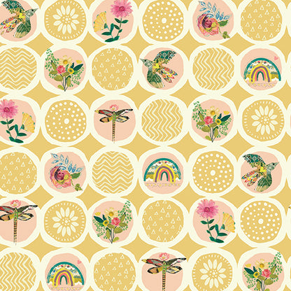 Benartex Fabric - Sunshine Circles Medium Citron (Follow Your Joy)