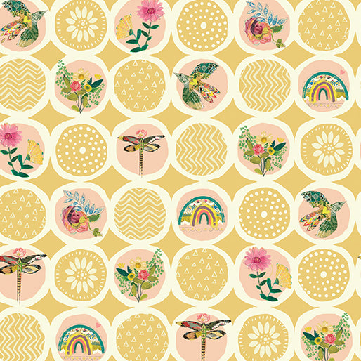 Benartex Fabric - Sunshine Circles Medium Citron (Follow Your Joy)