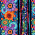 Timeless Treasures - Bright Floral Stripes Midnight (Jubilant) FL-CD4427