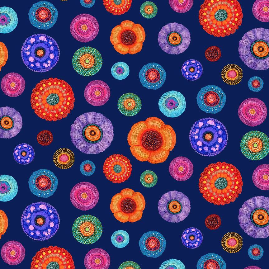 Timeless Treasures - Tossed Floral Medallions Navy (Jubilant) FL-CD4438