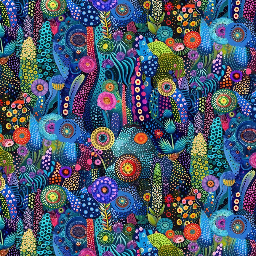 Timeless Treasures - Dotty Garden Night (Jubilant) FL-CD4430