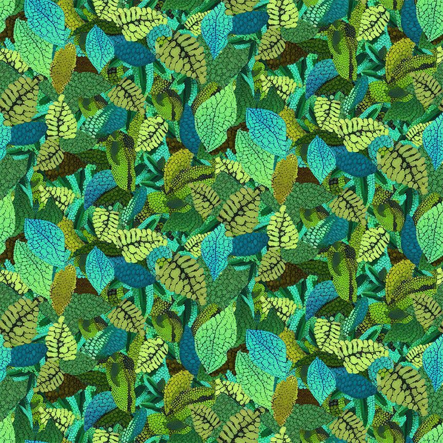 Timeless Treasures - Packed Leaves Green (Jubilant) FL-CD4436