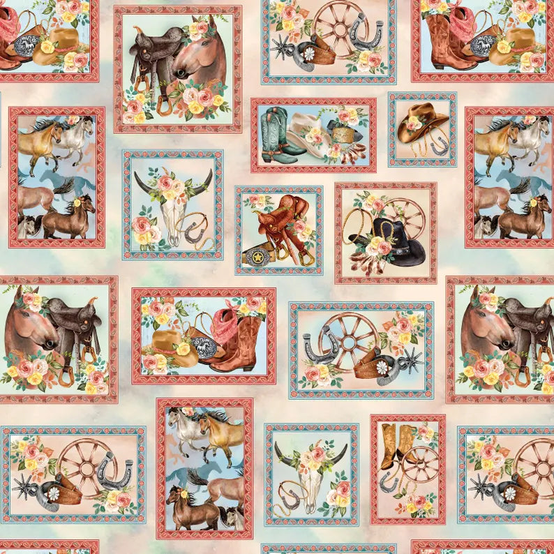 Benartex Fabric - Western Boxes Multi (Gone Country)
