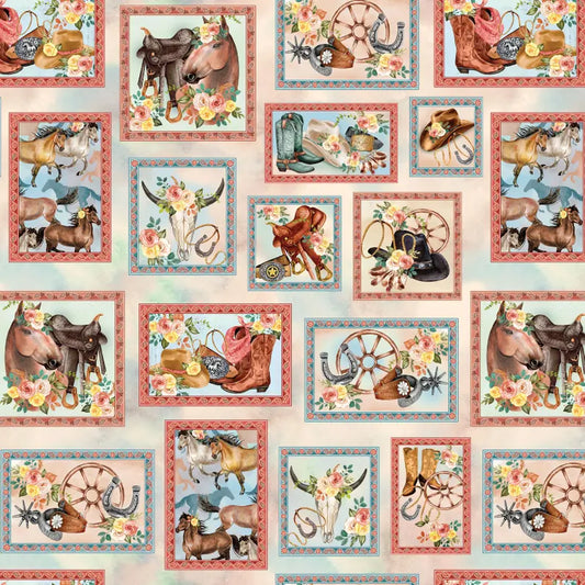 Benartex Fabric - Western Boxes Multi (Gone Country)