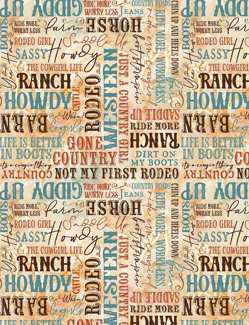 Benartex Fabric - Gone Country Words Multi (Gone Country)