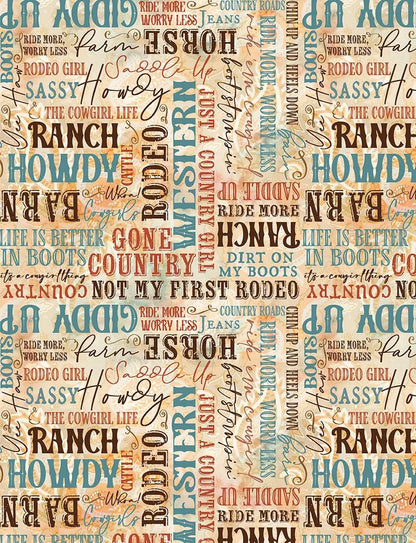 Benartex Fabric - Gone Country Words Multi (Gone Country)