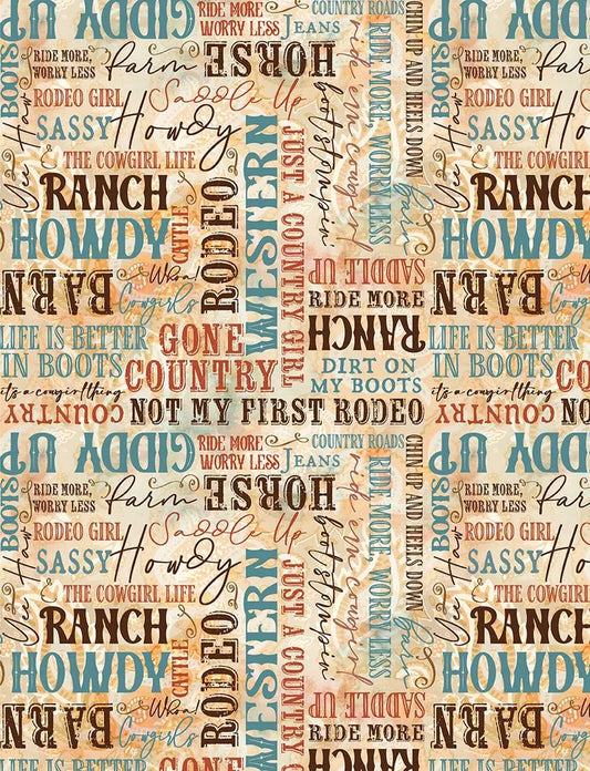 Benartex Fabric - Gone Country Words Multi (Gone Country)