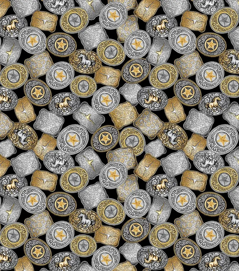 Benartex Fabric - Western Buckles Black (Gone Country)